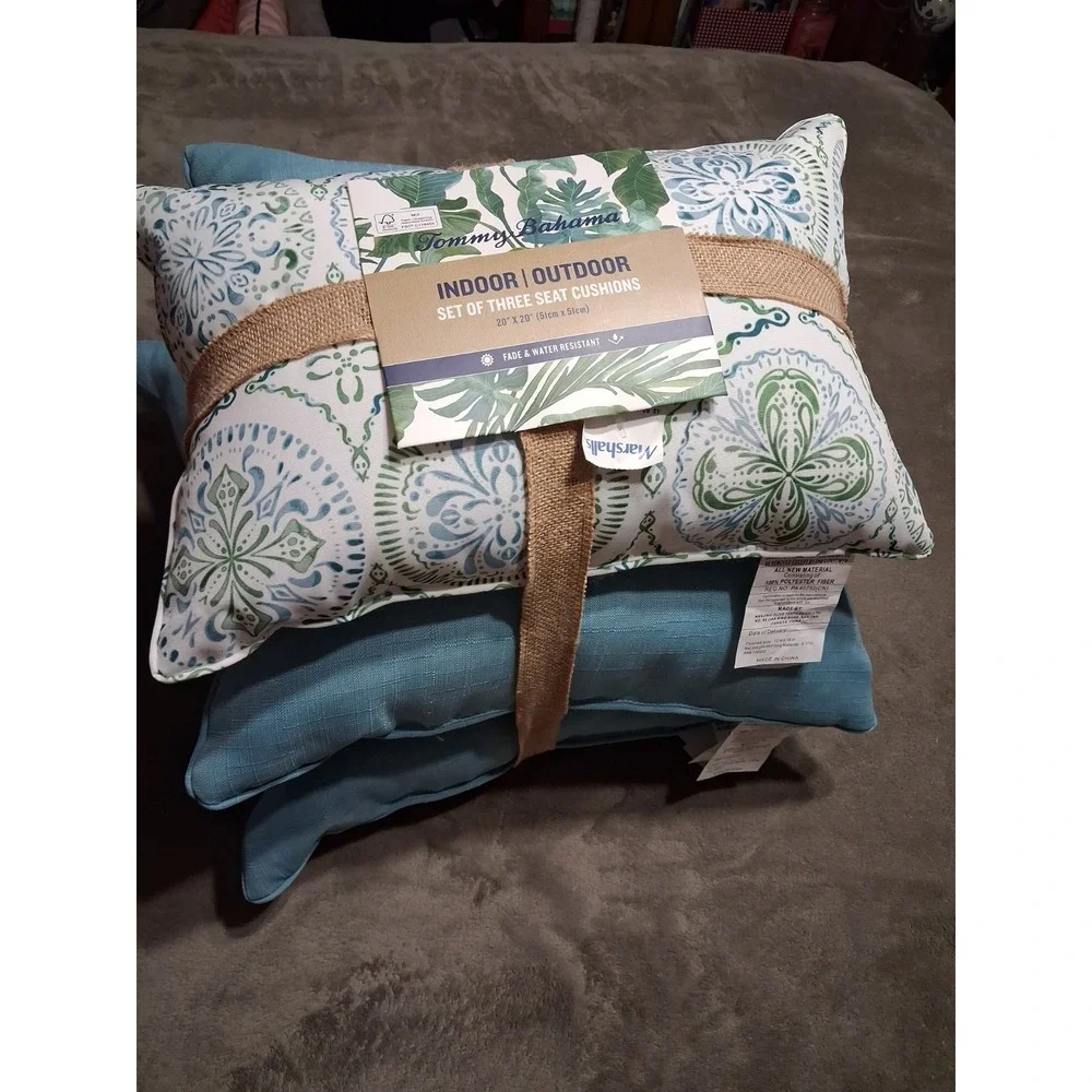 Tommy Bahama Outdoor 3 Pillow Set Blue Medallion Watercolor Patio Easter NWT